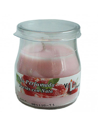 Lumar - Pack de 12 Velas perfumadas con olor a fresas con nata en frasco de cristal yogur, 100 g. Juego de velas aromáticas deco