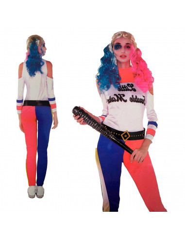 Disfraz chica problemática color rojo y azul tanto para jóvenes como para adulto para carnaval, halloween y celebraciones, talla