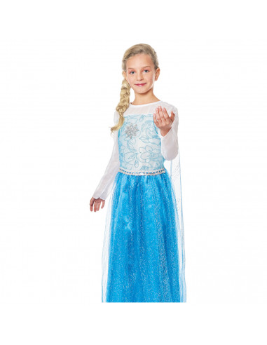 Disfraz princesa de hielo infantil, fibra sintética, incluye vestido y capa, ice princess, carnaval, halloween, cosplay, fiesta,