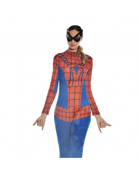 Disfraz chica arácnida de color azul y rojo con antifaz incluido para jóvenes y adultos para carnaval, halloween, celebraciones, Disfraz chica arácnida de color azul y rojo con antifaz incluido para jóvenes y adultos para carnaval, halloween, celebraciones,