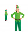 Disfraz Peter Pan infantil, fibra sintética, incluye gorro, camisa, pantalón, cinturón y cubrebotas, carnaval, halloween, cospla