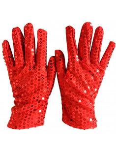 Guantes cortos con lentejuelas, 100% poliéster, complementos de disfraz, carnaval, halloween, cosplay, fiestas, cumpleaños (Rojo