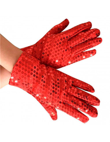 Guantes cortos con lentejuelas, 100% poliéster, complementos de disfraz, carnaval, halloween, cosplay, fiestas, cumpleaños (Rojo