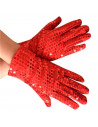 Guantes cortos con lentejuelas, 100% poliéster, complementos de disfraz, carnaval, halloween, cosplay, fiestas, cumpleaños (Rojo
