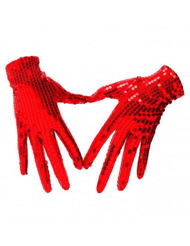 Guantes cortos con lentejuelas, 100% poliéster, complementos de disfraz, carnaval, halloween, cosplay, fiestas, cumpleaños (Rojo