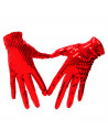 Guantes cortos con lentejuelas, 100% poliéster, complementos de disfraz, carnaval, halloween, cosplay, fiestas, cumpleaños (Rojo