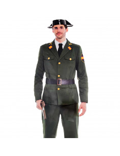Disfraz de antiguo guardia civil de color verde para jóvenes y adultos para carnaval, halloween, celebraciones, talla S.