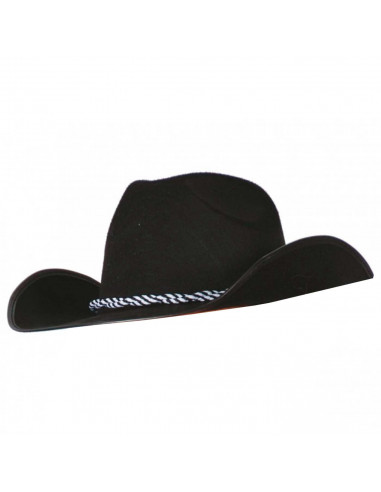 Clásico sombrero de vaquero de plástico y tela color negro para jóvenes y adultos para carnaval, halloween y celebraciones. Tama