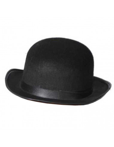 Sombrero de bombín clásico de plástico y tela color negro para jóvenes y adultos para carnaval, halloween y celebraciones. Tamañ