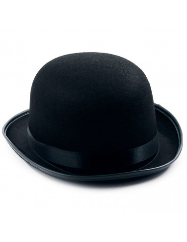 Sombrero de bombín clásico de plástico y tela color negro para jóvenes y adultos para carnaval, halloween y celebraciones. Tamañ