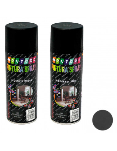 Montoro - Pack de 2 botes de pintura en spray Gres Negro Mate A48, 400 ml. Válido para multitud de materiales en interiores y ex