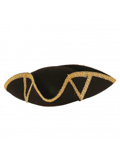 Clásico sombrero de almirante de fieltro color negro con relieve dorado para jóvenes y adultos. Complemento para carnaval, hallo