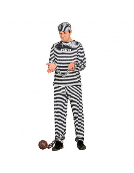 Disfraz prisionero en blanco y negro para adultos y jovenes para carnavales, halloween y celebraciones, talla unica.