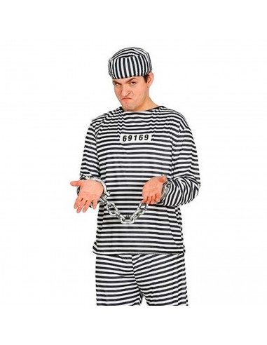 Disfraz prisionero en blanco y negro para adultos y jovenes para carnavales, halloween y celebraciones, talla unica.