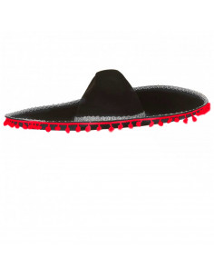 Clásica sombrero mexicano de fieltro color negro, relieve de plata y bolas rojas para jóvenes y adultos para carnaval, halloween