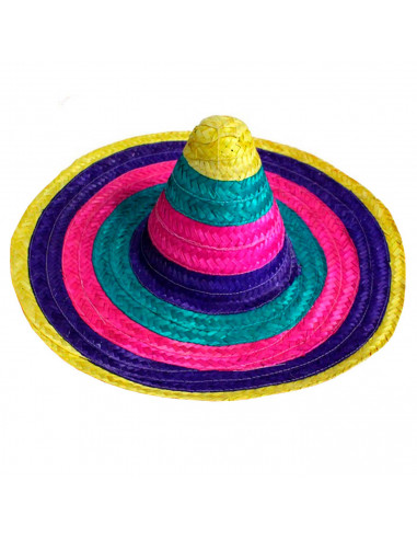 Tradineur - Clásico sombrero mexicano multicolor para jóvenes y adultos. Carnaval, halloween y celebraciones. Tamaño: 50 x 20 cm