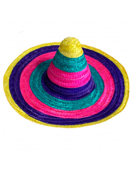 Tradineur - Clásico sombrero mexicano multicolor para jóvenes y adultos. Carnaval, halloween y celebraciones. Tamaño: 50 x 20 cm