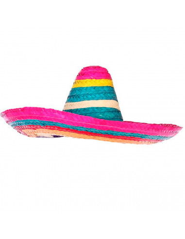 Tradineur - Clásico sombrero mexicano multicolor para jóvenes y adultos. Carnaval, halloween y celebraciones. Tamaño: 50 x 20 cm
