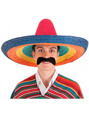 Tradineur - Clásico sombrero mexicano multicolor para jóvenes y adultos. Carnaval, halloween y celebraciones. Tamaño: 50 x 20 cm