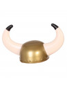 Casco de vikingo color bronce, ideal para complementar disfraces en carnaval, halloween y celebraciones. Tamaño: 22 x 38 x 22 cm