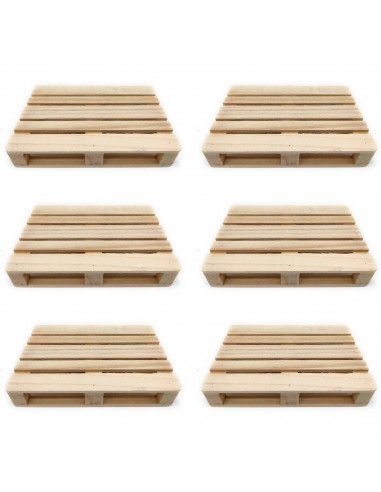 Tradineur - Pack de 6 bandejas de madera estilo palet multiusos 17,6 x 11,3 x 3 cm. Posavasos, tabla, plato ideal para servir ta