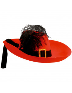 Tradineur - Sombrero de mosquetero de fieltro con banda y hebilla dorada para jóvenes y adultos. Complemento para carnaval, hall