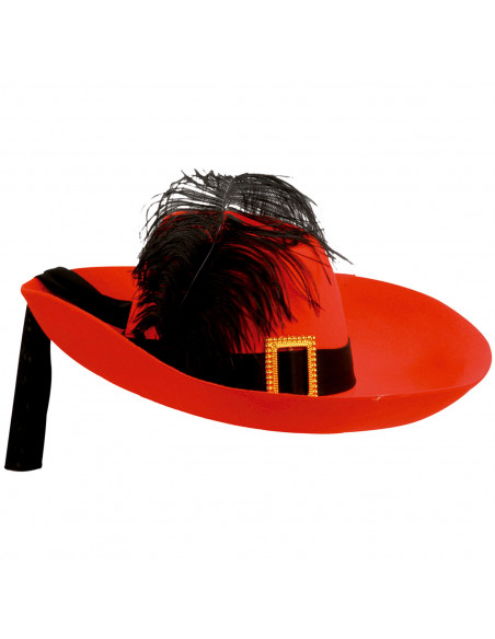 Tradineur - Sombrero de mosquetero de fieltro con banda y hebilla dorada para jóvenes y adultos. Complemento para carnaval, hall Tradineur - Sombrero de mosquetero de fieltro con banda y hebilla dorada para jóvenes y adultos. Complemento para carnaval, hall