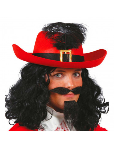 Tradineur - Sombrero de mosquetero de fieltro con banda y hebilla dorada para jóvenes y adultos. Complemento para carnaval, hall
