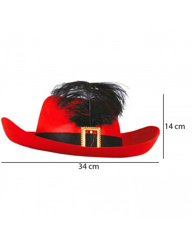 Tradineur - Sombrero de mosquetero de fieltro con banda y hebilla dorada para jóvenes y adultos. Complemento para carnaval, hall