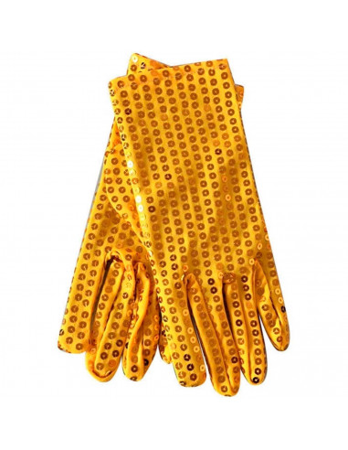 Guantes cortos, lentejuelas, 100% poliéster, complementos de disfraz, carnaval, halloween, cosplay, fiestas, cumpleaños (Amarill