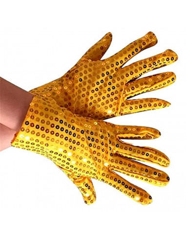 Guantes cortos, lentejuelas, 100% poliéster, complementos de disfraz, carnaval, halloween, cosplay, fiestas, cumpleaños (Amarill