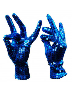 Guantes cortos 100% poliéster con lentejuelas, complementos de disfraz, carnaval, halloween, cosplay, fiestas, cumpleaños (Azul,