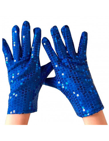 Guantes cortos 100% poliéster con lentejuelas, complementos de disfraz, carnaval, halloween, cosplay, fiestas, cumpleaños (Azul,