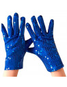 Guantes cortos 100% poliéster con lentejuelas, complementos de disfraz, carnaval, halloween, cosplay, fiestas, cumpleaños (Azul,