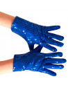 Guantes cortos 100% poliéster con lentejuelas, complementos de disfraz, carnaval, halloween, cosplay, fiestas, cumpleaños (Azul,
