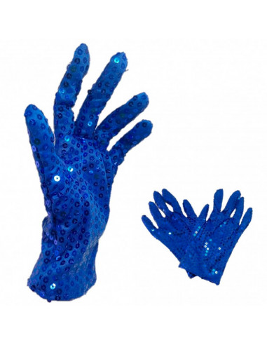 Guantes cortos 100% poliéster con lentejuelas, complementos de disfraz, carnaval, halloween, cosplay, fiestas, cumpleaños (Azul,