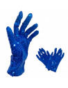 Guantes cortos 100% poliéster con lentejuelas, complementos de disfraz, carnaval, halloween, cosplay, fiestas, cumpleaños (Azul,