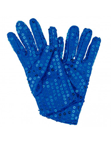 Guantes cortos 100% poliéster con lentejuelas, complementos de disfraz, carnaval, halloween, cosplay, fiestas, cumpleaños (Azul,