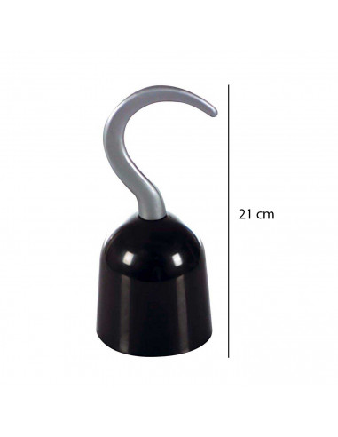 Tradineur - Garfio pirata de plástico color negro para jóvenes y adultos, complemento para carnaval, halloween y celebraciones.