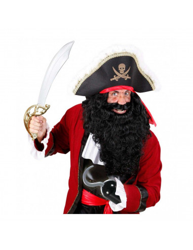 Tradineur - Garfio pirata de plástico color negro para jóvenes y adultos, complemento para carnaval, halloween y celebraciones.