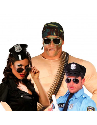 Gafas de policía de color negro para jóvenes y adultos, complemento para carnaval, halloween y celebraciones. Tamaño: 5 x 14 x 1
