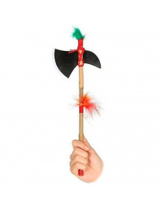 Hacha de indio de madera con plumas para jóvenes y adultos, complemento para carnaval, halloween y celebraciones. Tamaño: 38 x 1
