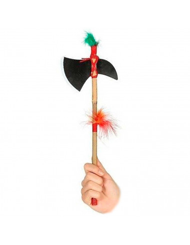 Hacha de indio de madera con plumas para jóvenes y adultos, complemento para carnaval, halloween y celebraciones. Tamaño: 38 x 1