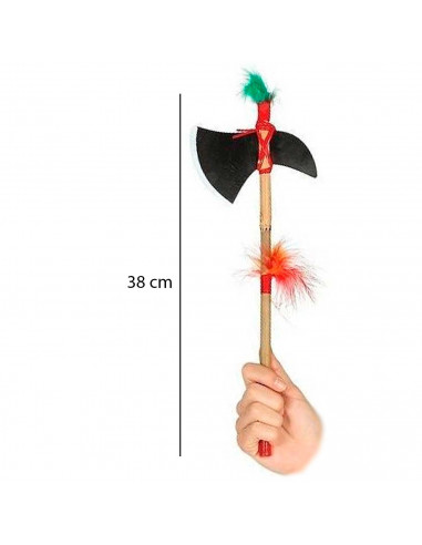 Hacha de indio de madera con plumas para jóvenes y adultos, complemento para carnaval, halloween y celebraciones. Tamaño: 38 x 1