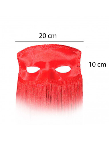 Antifaz de flecos de color rojo para jóvenes y adultos, complemento para carnaval, halloween y celebraciones. Tamaño: 10 x 20 x