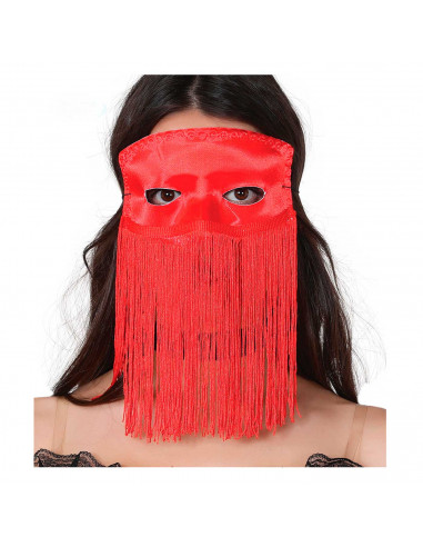 Antifaz de flecos de color rojo para jóvenes y adultos, complemento para carnaval, halloween y celebraciones. Tamaño: 10 x 20 x