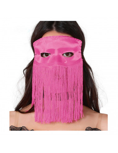 Antifaz flecos de color rosa para jóvenes y adultos, complemento para carnaval, halloween y celebraciones. Tamaño: 10 x 20 x 3 c