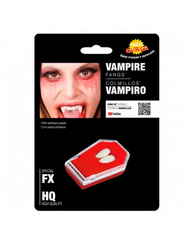 Colmillos de vampiro con adhesivo para jóvenes y adultos, complemento para carnaval, halloween y celebraciones. Tamaño: 6 x 4 x