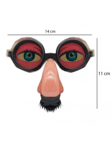 Gafas con nariz y mostacho color piel para carnaval, halloween y celebraciones, tamaño 11 x 14 x 5 cm