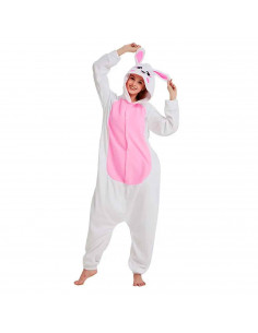 Disfraz de conejo color blanco con detalles en rosa para jóvenes y adultos para carnaval, halloween, celebraciones, talla L